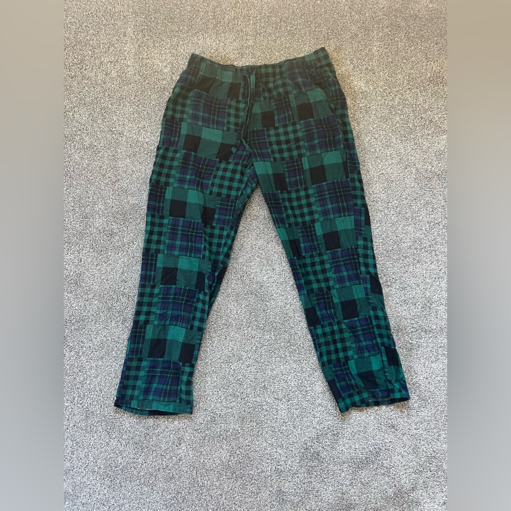 Old Navy Men’s Holiday Flannel Pajama Bottom in Blue/Green Patchwork Size Large